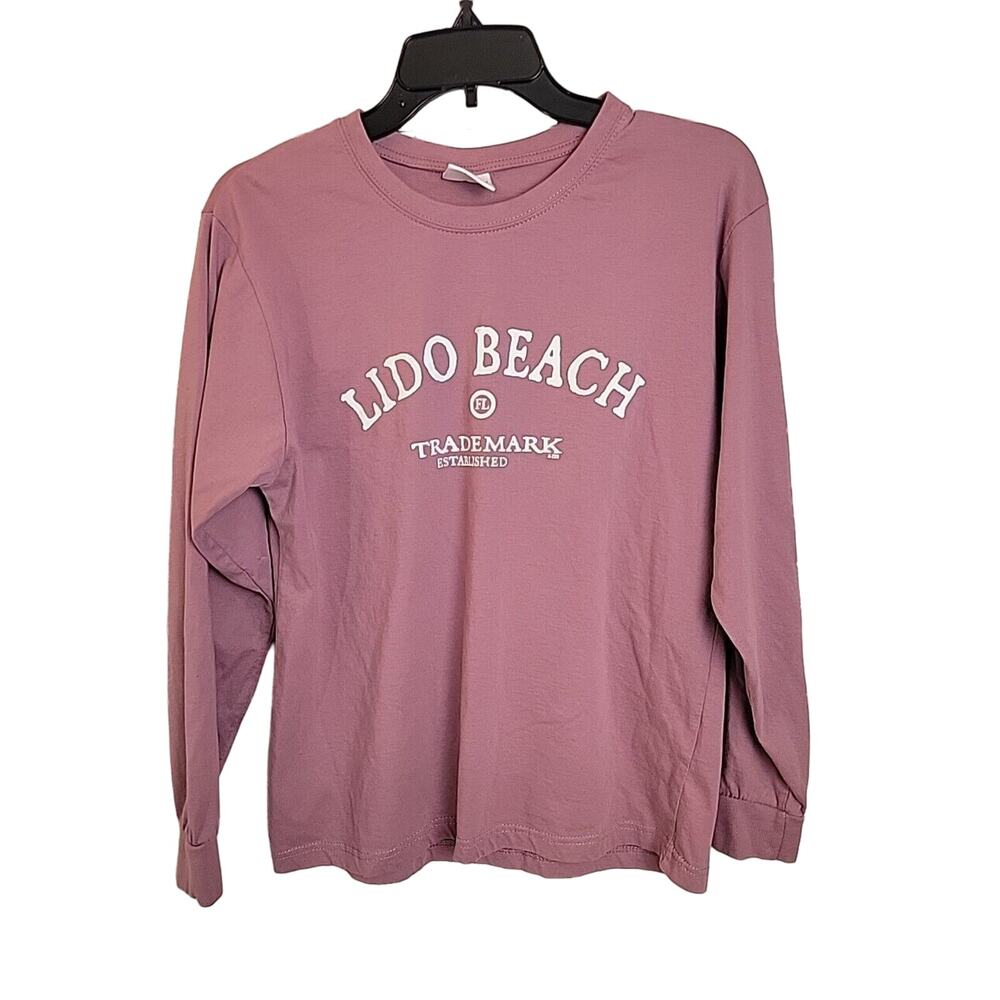 Southern Spirit Pink‎ Lido Beach Florida Spell Out Long Sleeve Top Womens Small